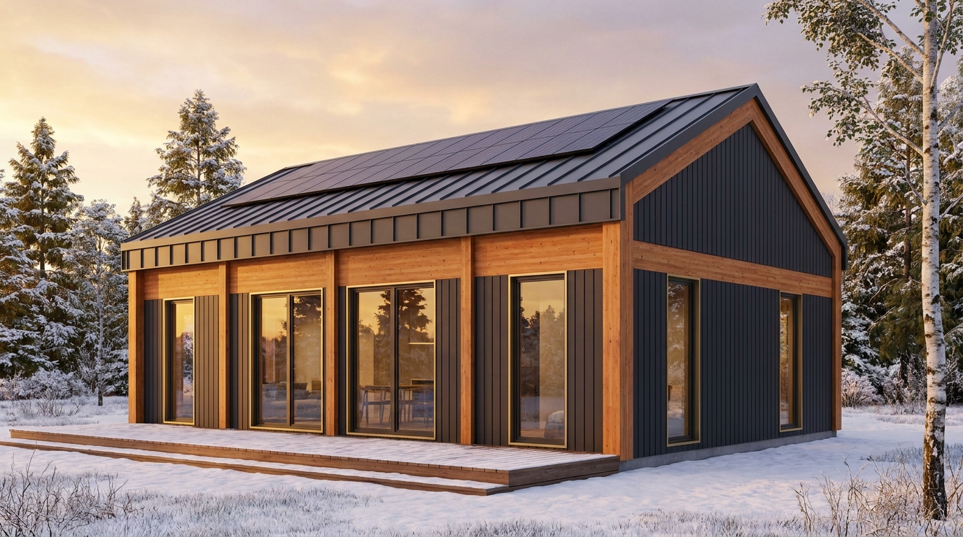 北の庵 外観 — AI render based on BIM specs