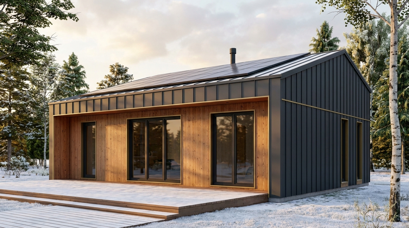 北の庵 外観 — AI render based on BIM specs