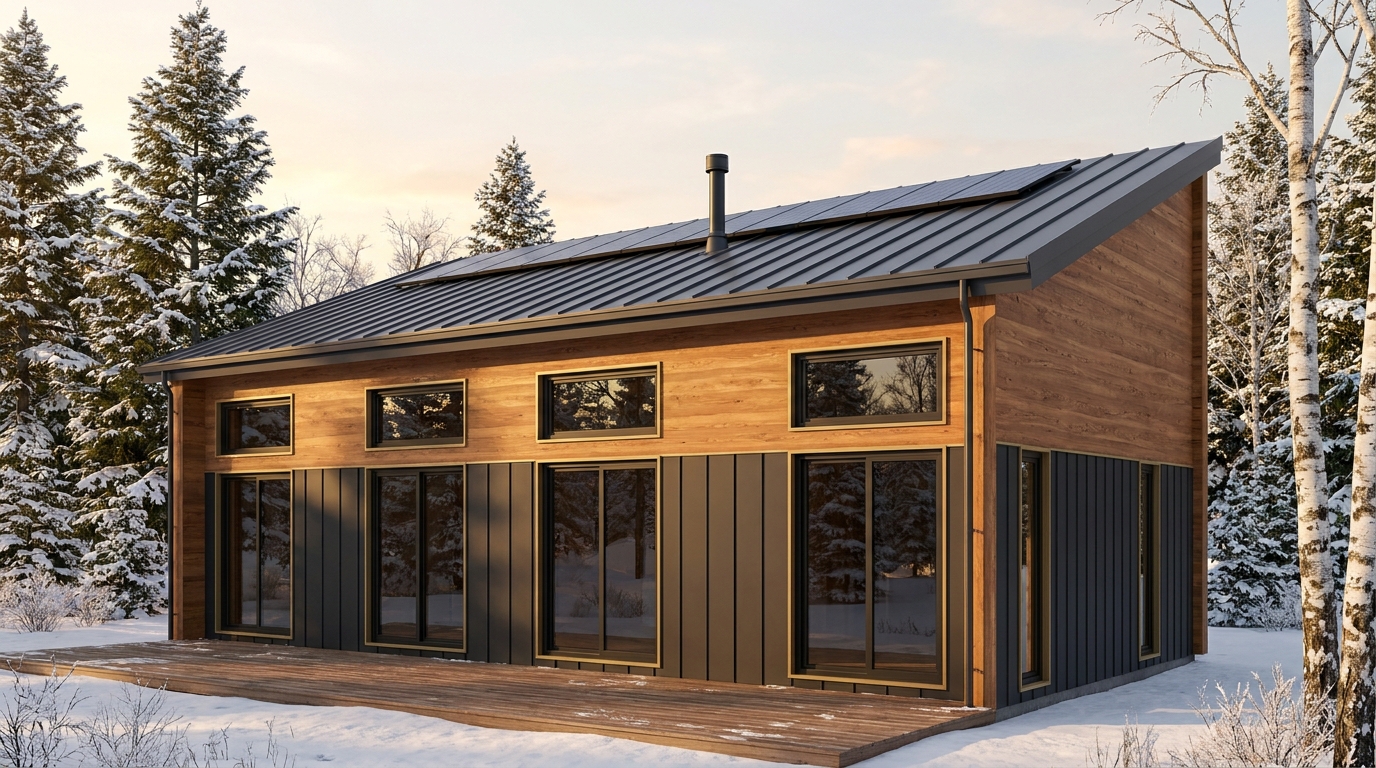 霜の砦 外観 — AI render based on BIM specs