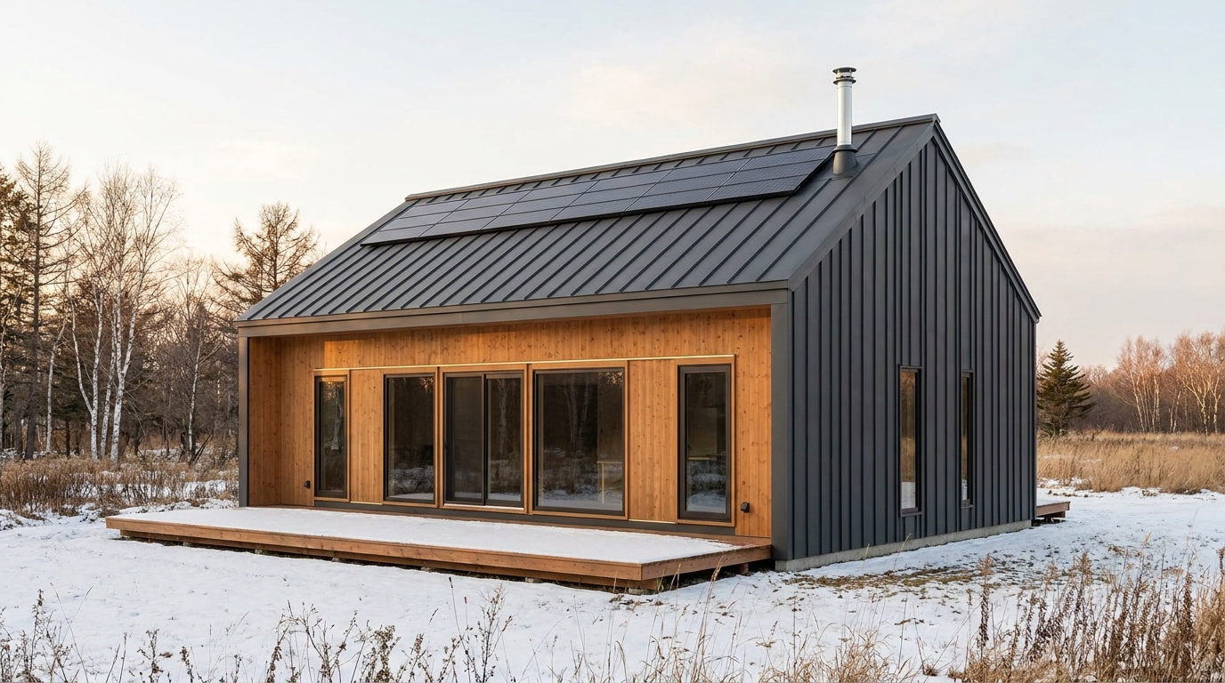 西の小屋 外観 — AI render based on BIM specs