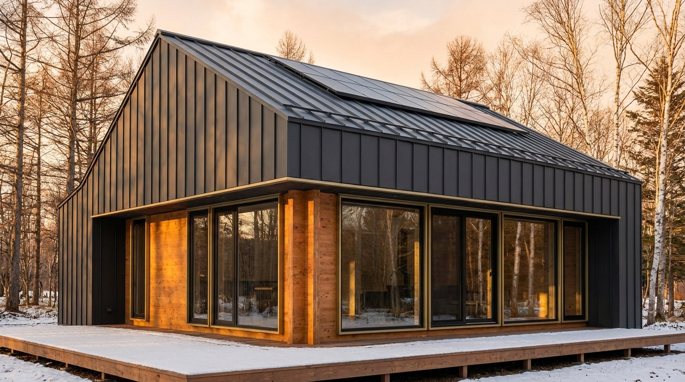 森の小屋 外観 — AI render based on BIM specs