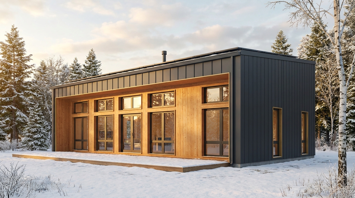 森の小屋 外観 — AI render based on BIM specs