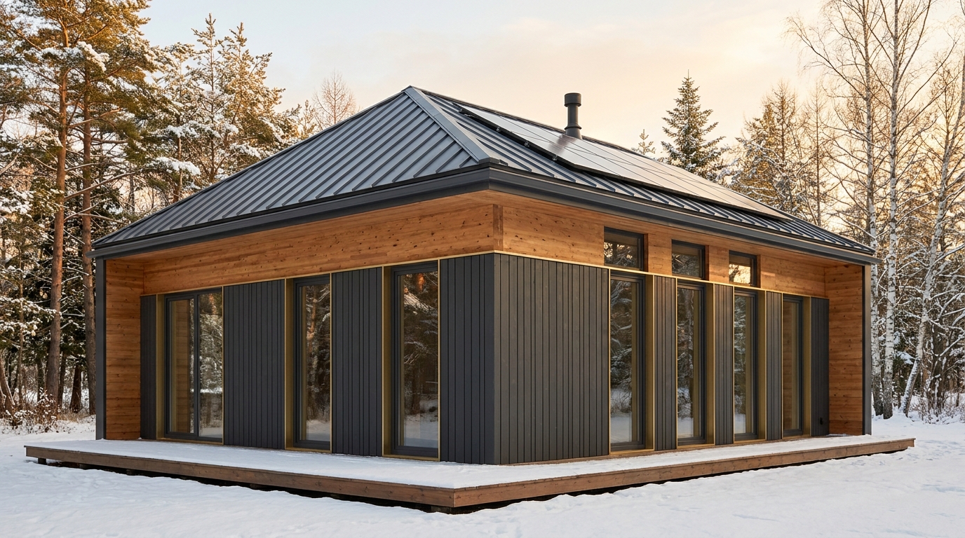 湖の庵 外観 — AI render based on BIM specs