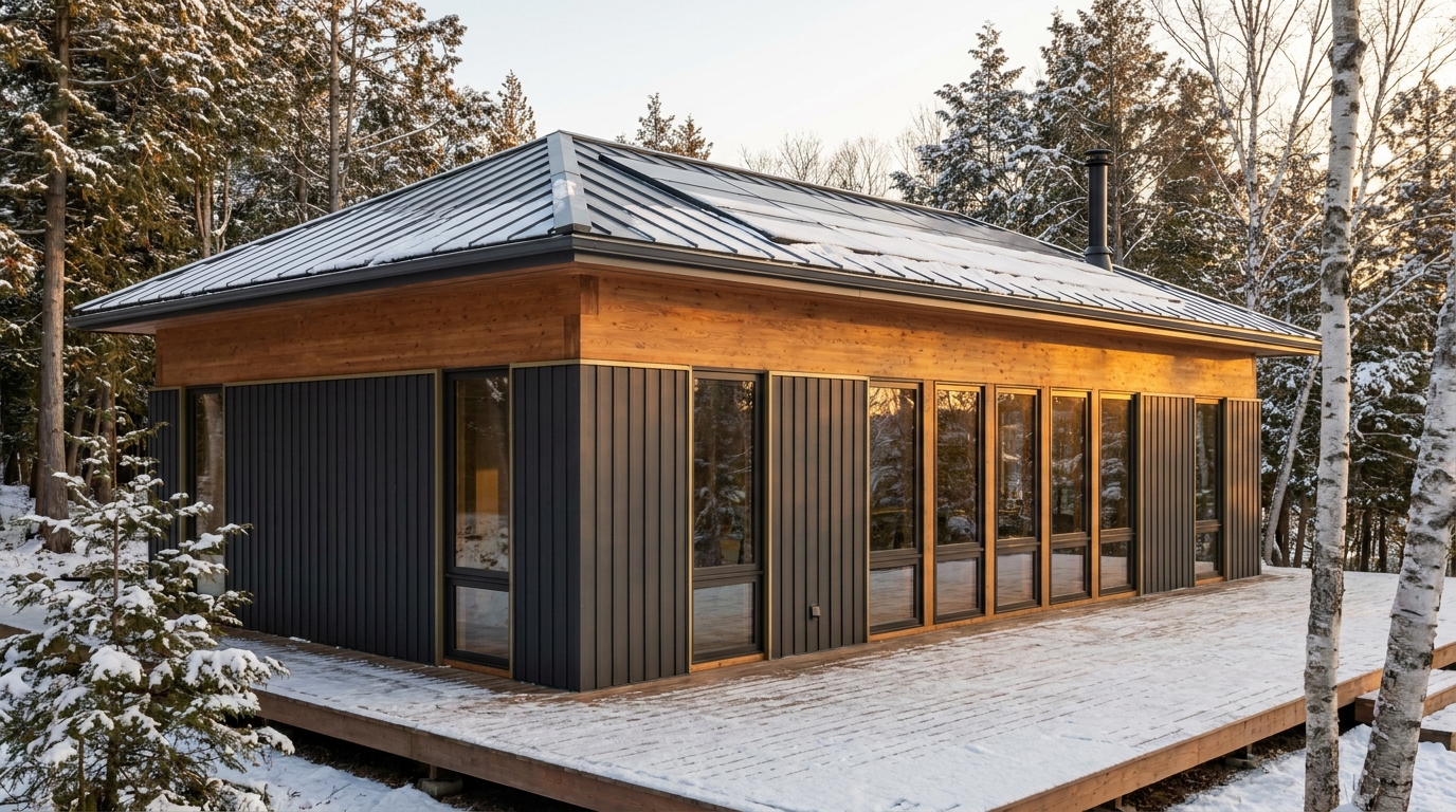 東の小屋 外観 — AI render based on BIM specs
