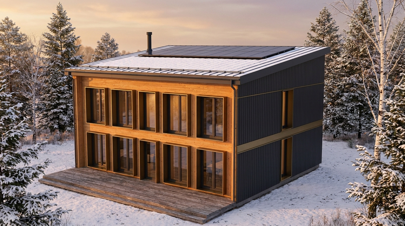 霜の家 外観 — AI render based on BIM specs