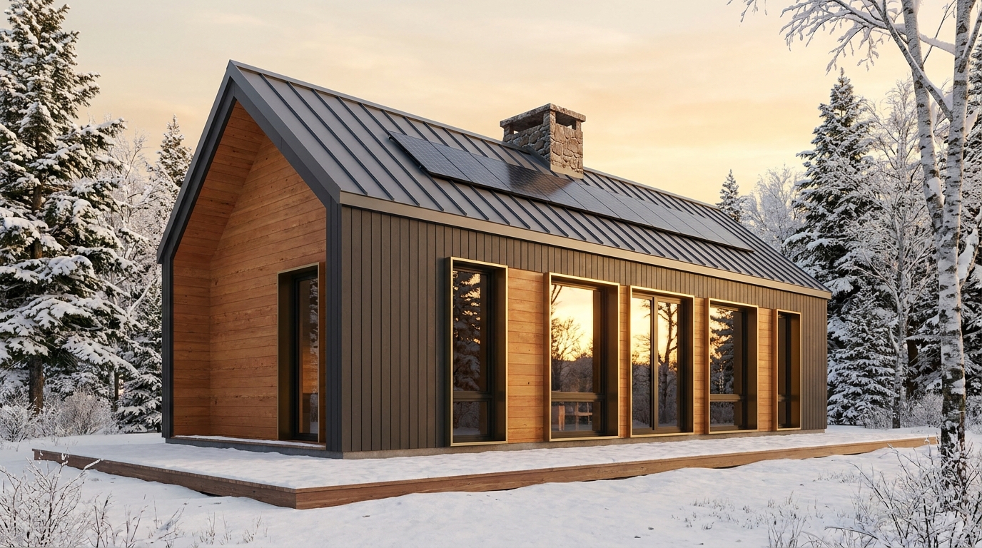 雪の巣 外観 — AI render based on BIM specs