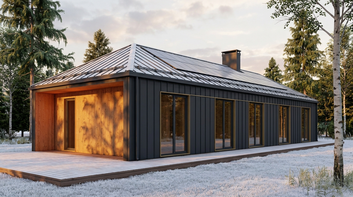東の家 外観 — AI render based on BIM specs