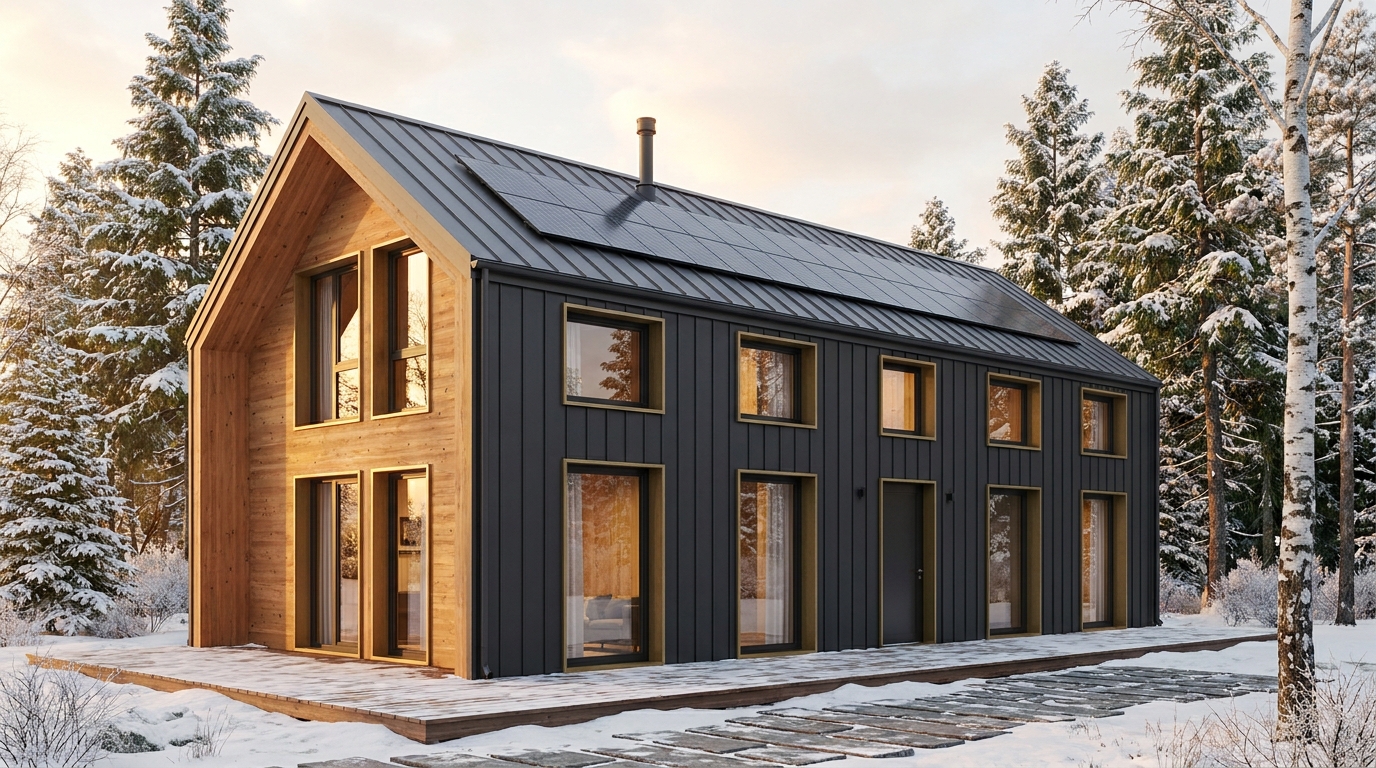 北の巣 外観 — AI render based on BIM specs