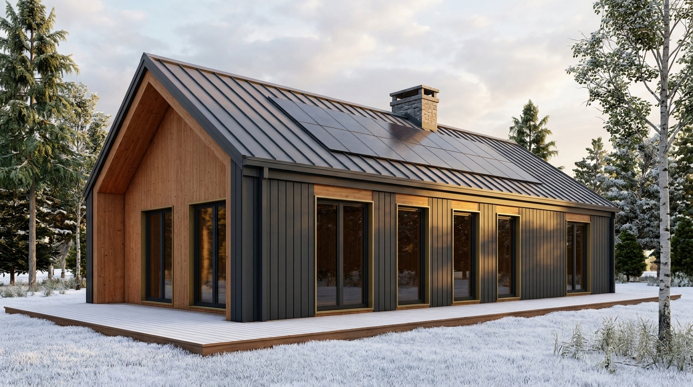 湖の庵 外観 — AI render based on BIM specs