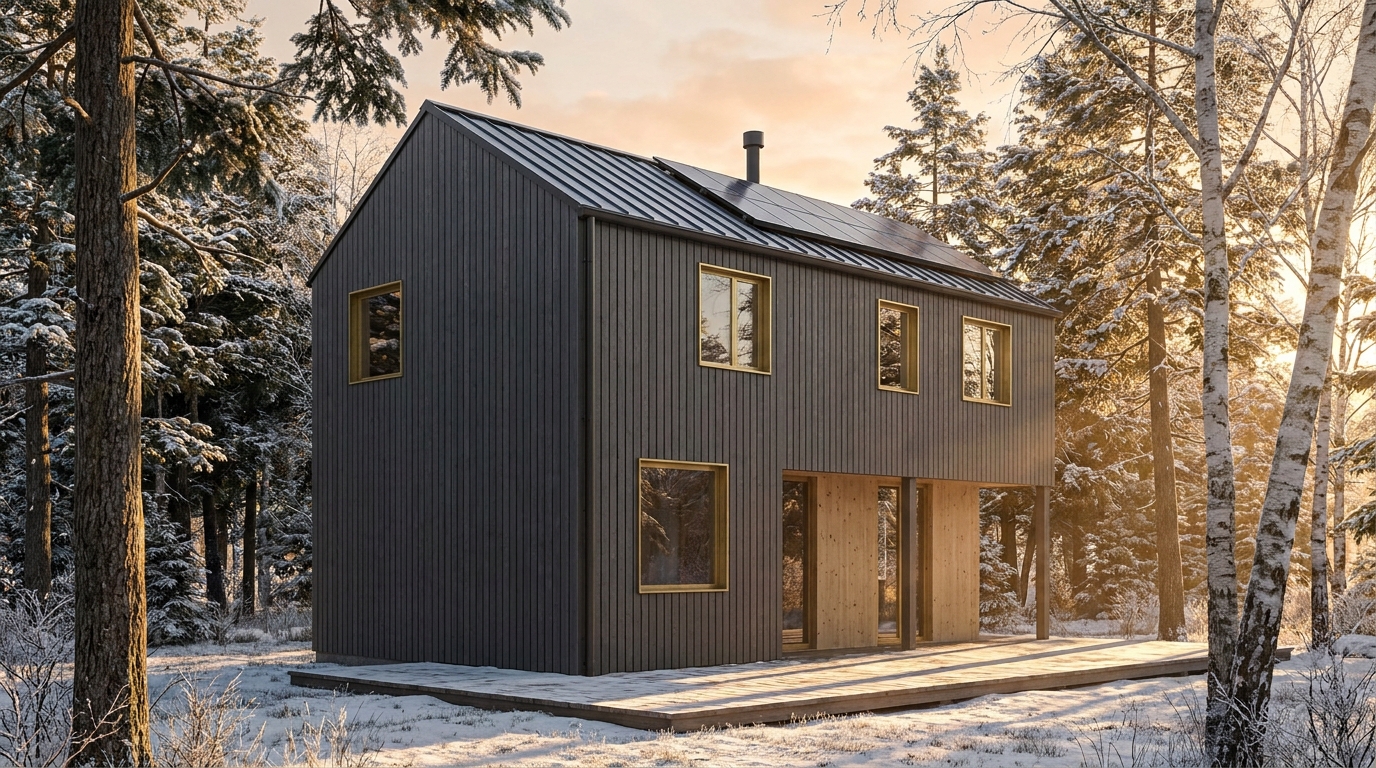 雨の庵 外観 — AI render based on BIM specs