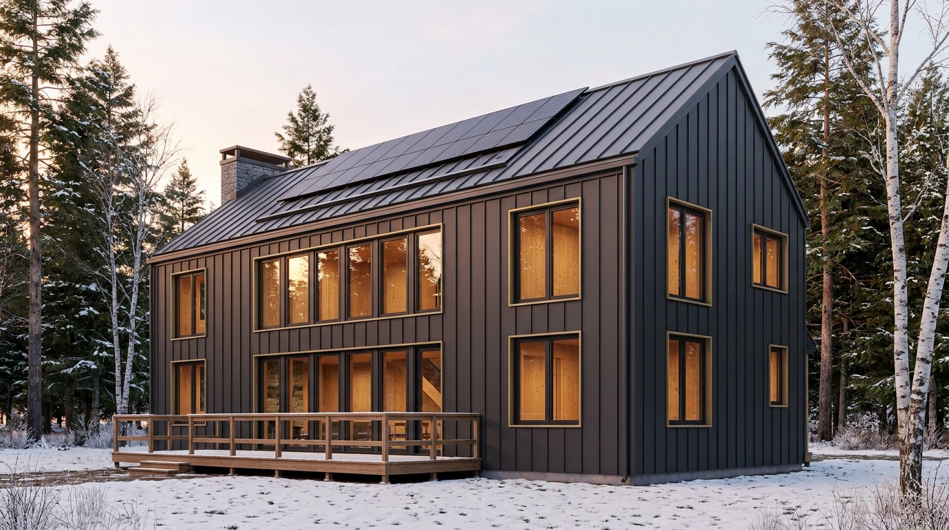 雪の家 外観 — AI render based on BIM specs