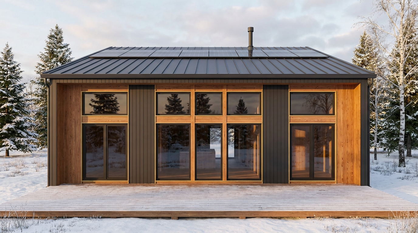 霜の庵 外観 — AI render based on BIM specs
