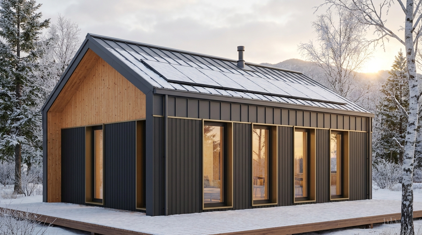 雨の庵 外観 — AI render based on BIM specs