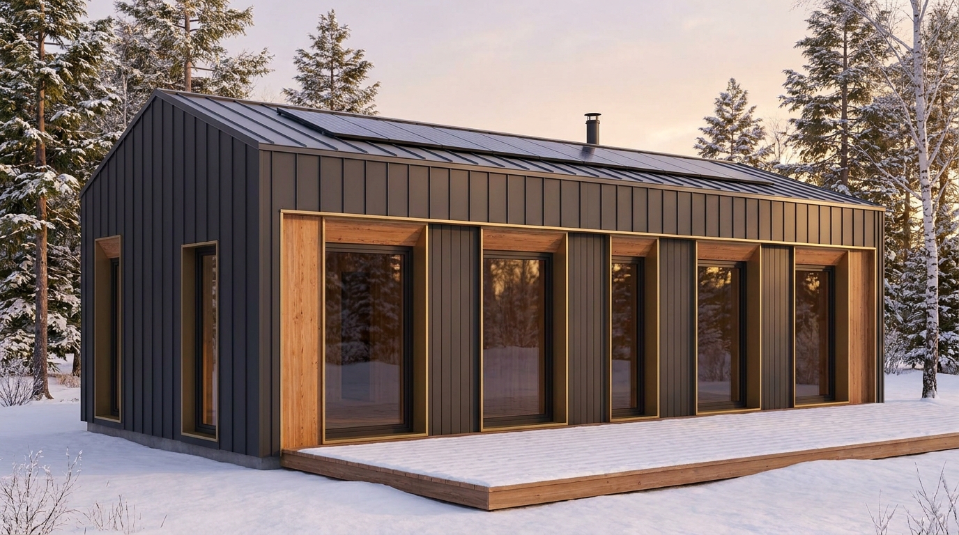 風の小屋 外観 — AI render based on BIM specs