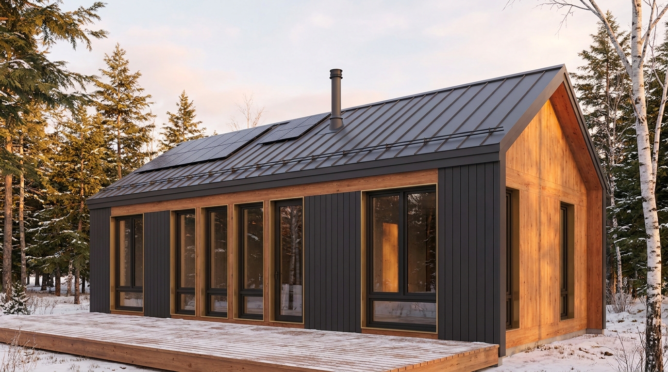雪の庵 外観 — AI render based on BIM specs