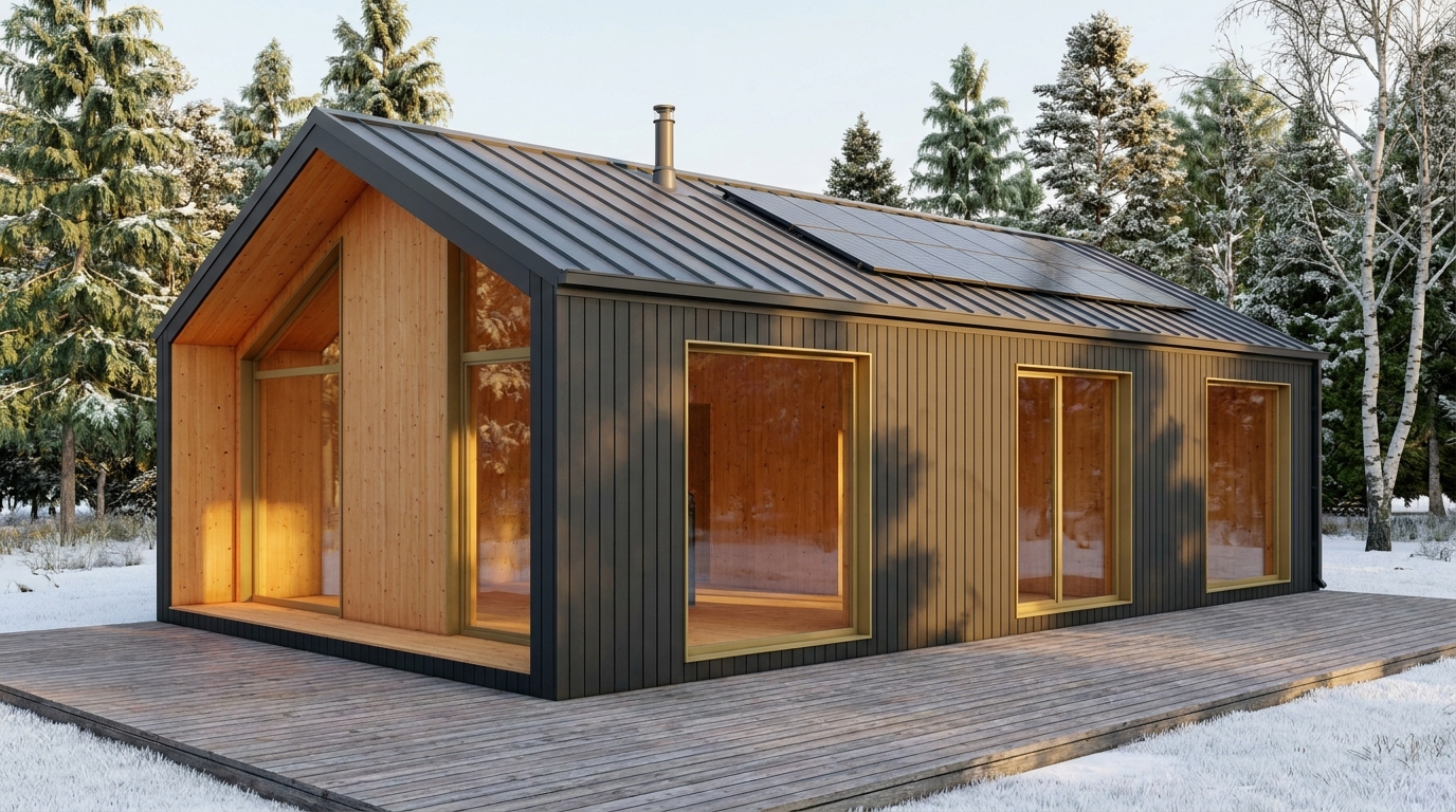 霜の庵 外観 — AI render based on BIM specs