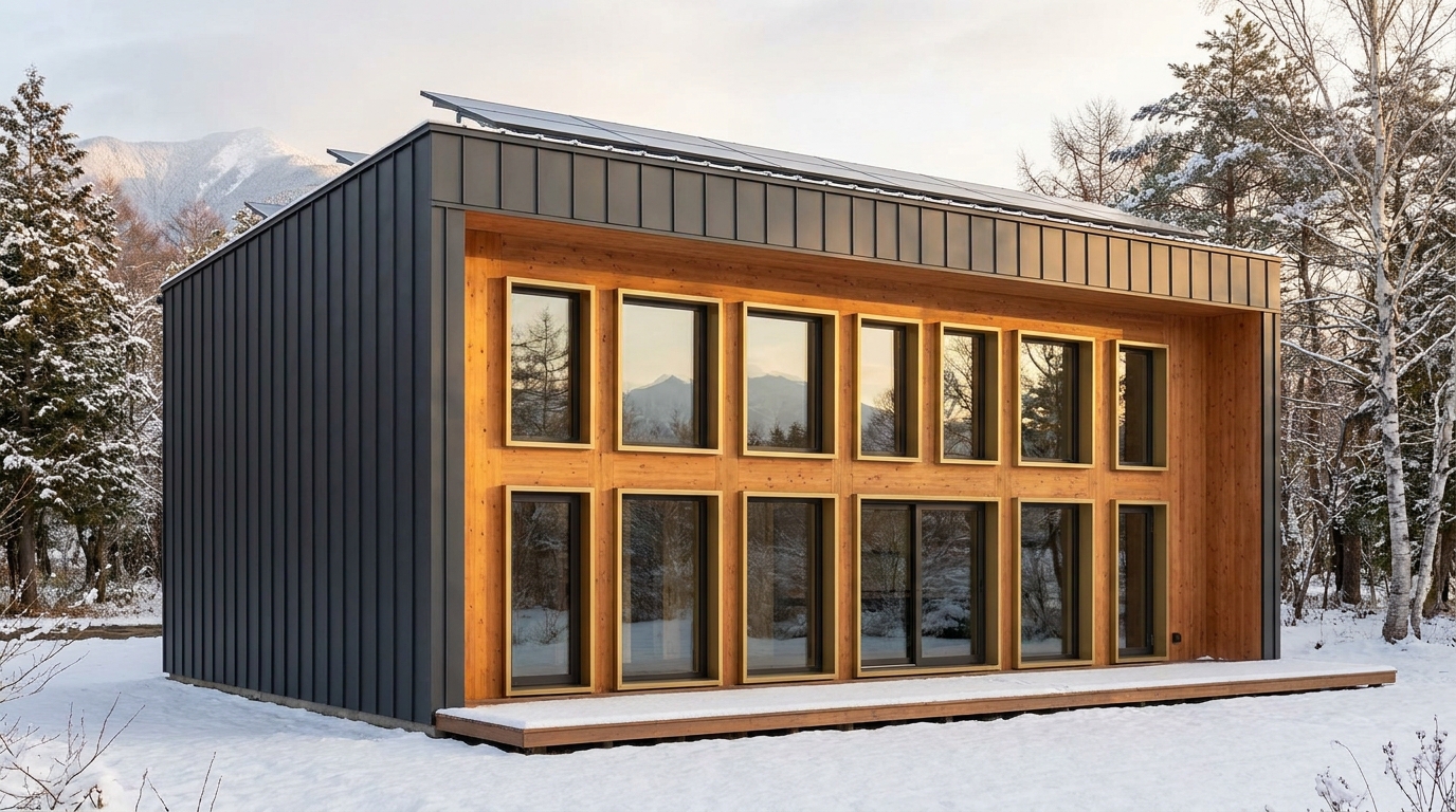 陽の小屋 外観 — AI render based on BIM specs