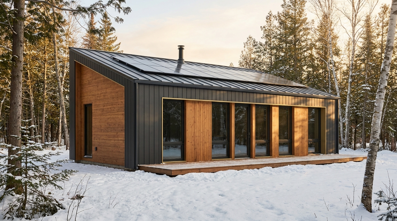雪の庵 外観 — AI render based on BIM specs